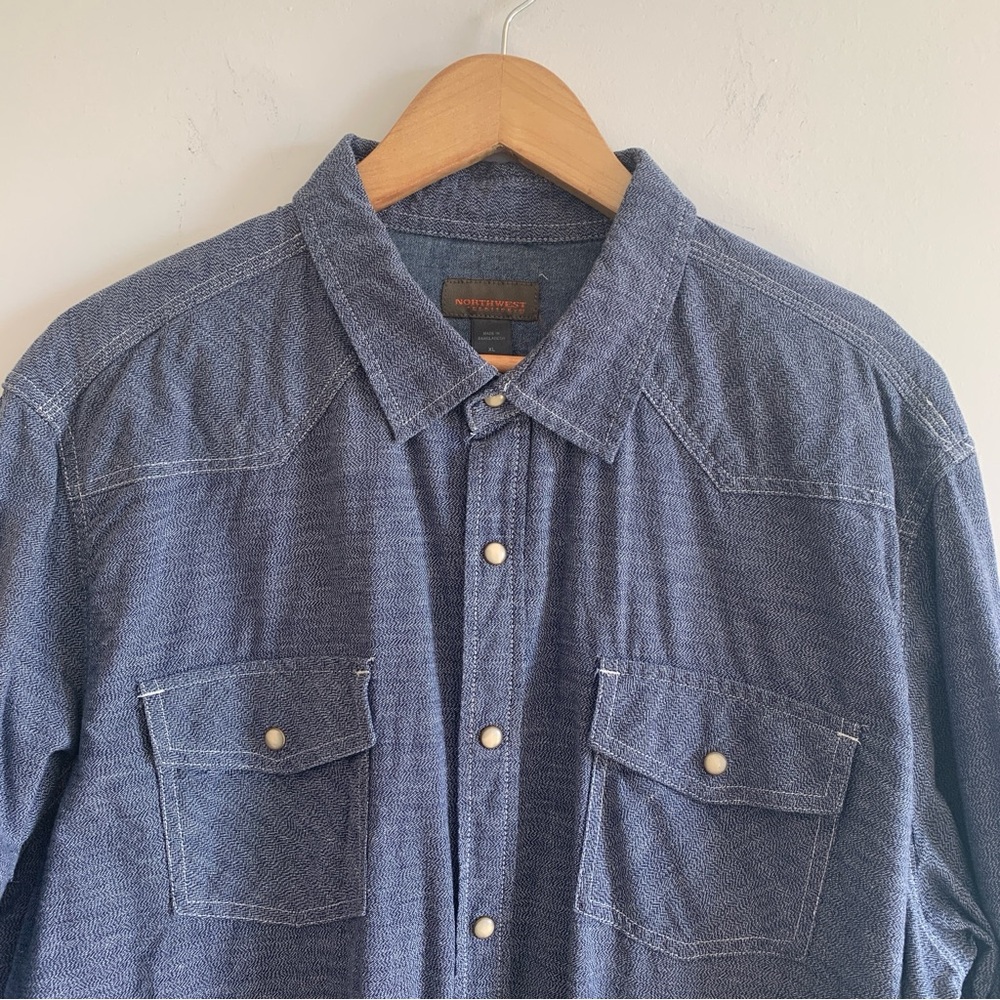 Vintage 90s Pearl Snap Western Style Shirt Northwest Territory Blue Cotton